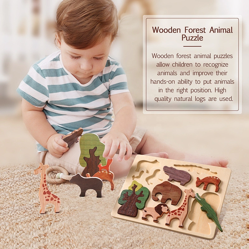 wooden animal puzzle sets educational Montessori toys for kids , - Mookids