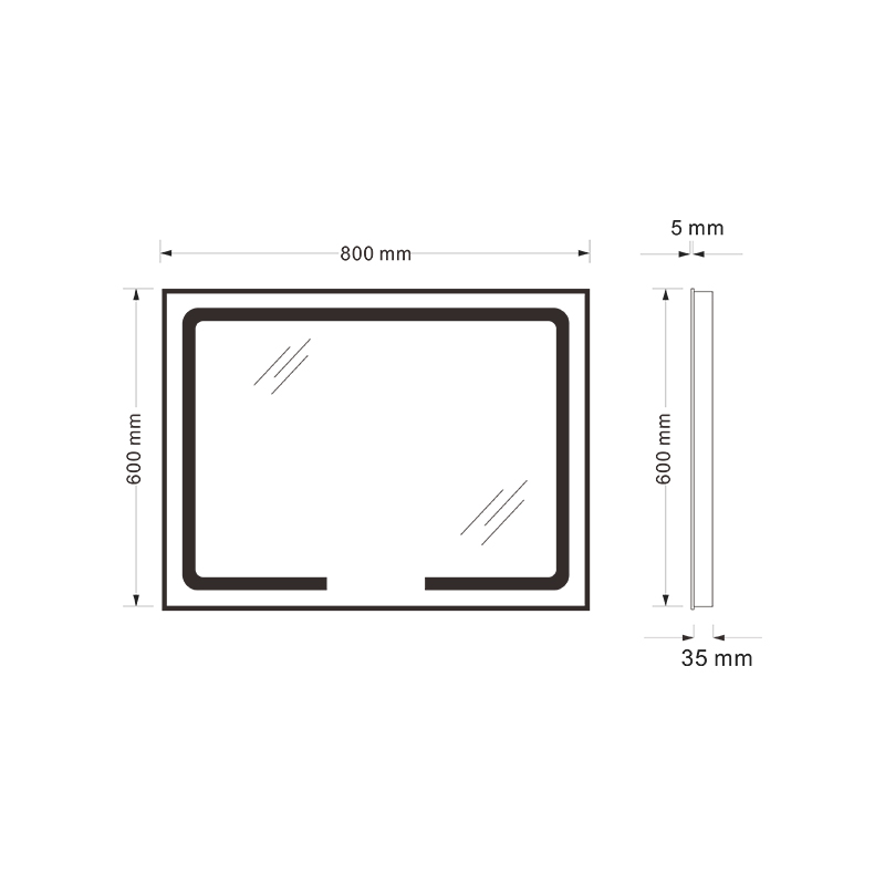Mosmile Frameless Time Display Rectangle LED Light Bathroom Mirror