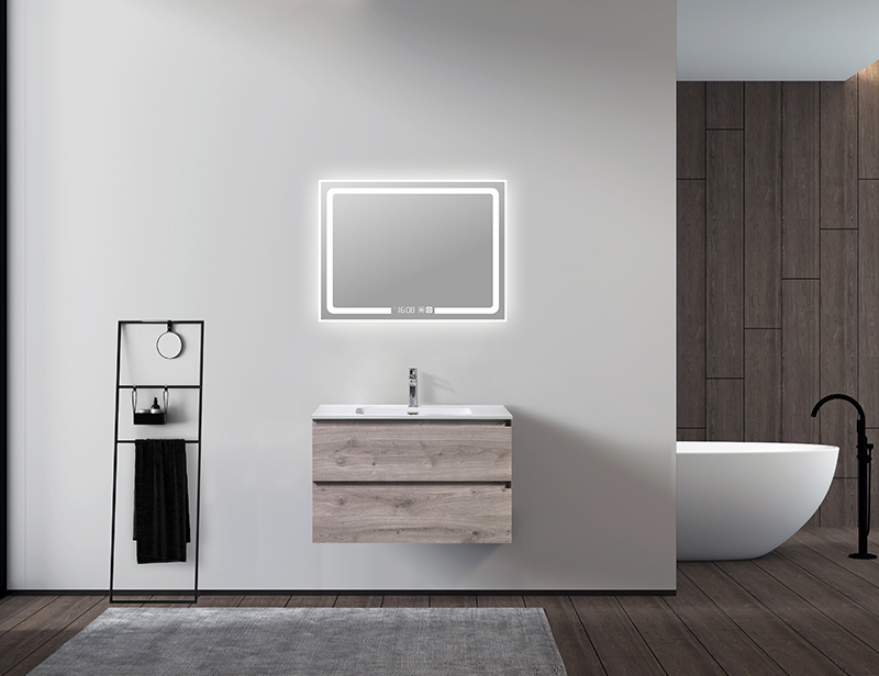 Mosmile Frameless Time Display Rectangle LED Light Bathroom Mirror