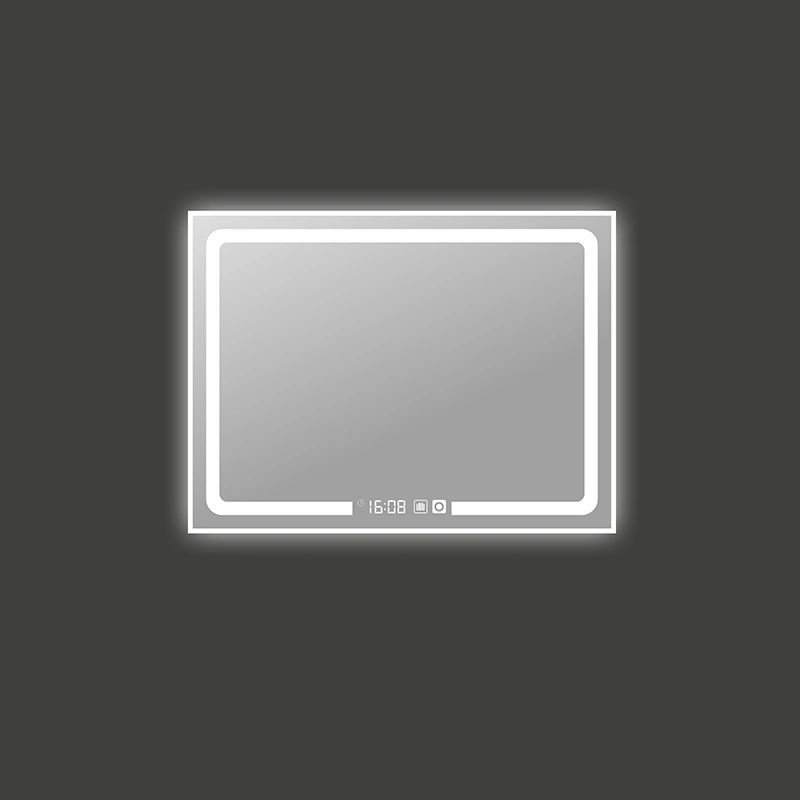 Mosmile Frameless Time Display Rectangle LED Light Bathroom Mirror