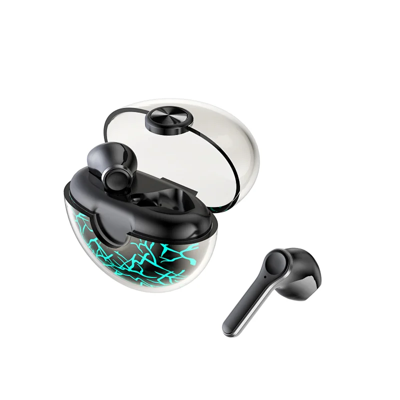 Cracked colorful lighting TWS earphone with charging case