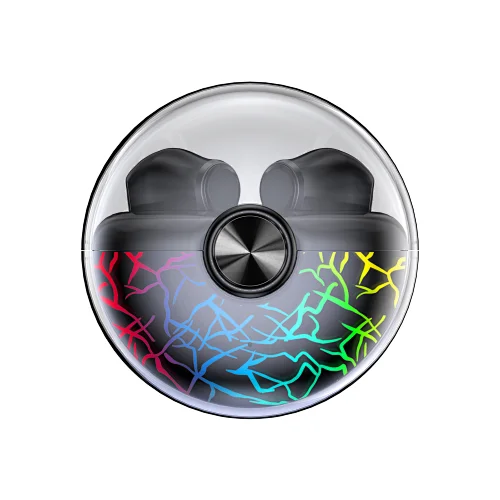 Cracked colorful lighting TWS earphone with charging case
