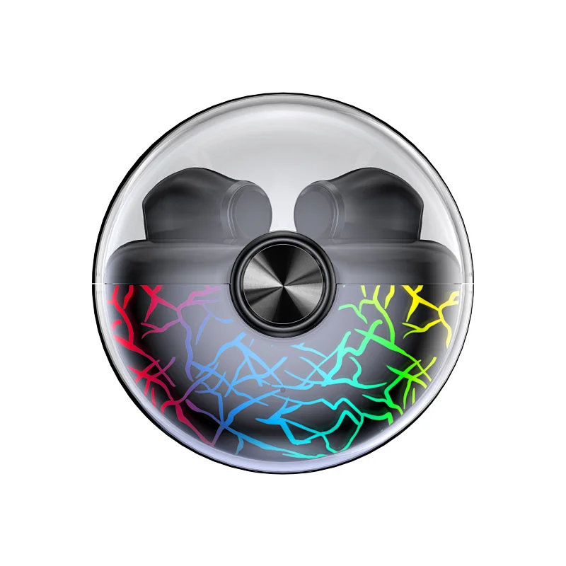 Cracked colorful lighting TWS earphone with charging case