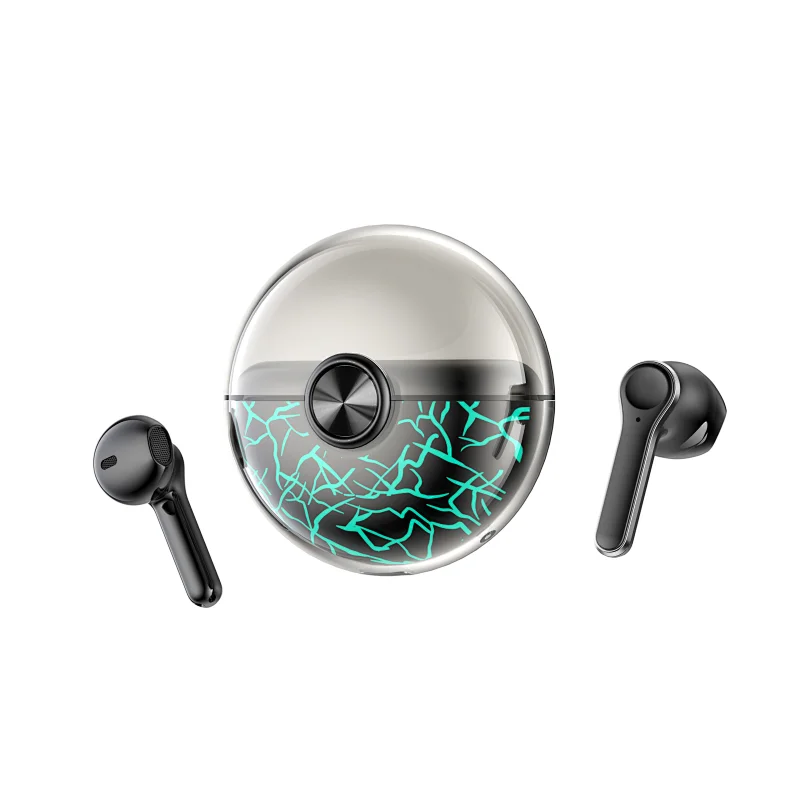 Cracked colorful lighting TWS earphone with charging case