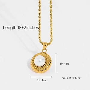 Twisted Chain Pearl Pendant Necklace 18K Gold Plated