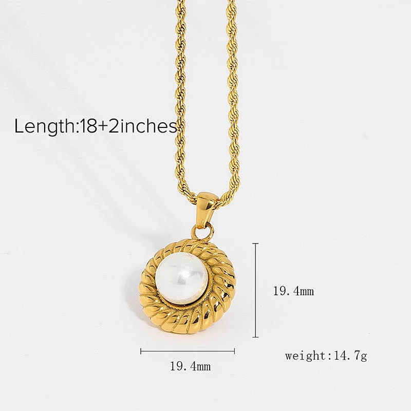 Twisted Chain Pearl Pendant Necklace 18K Gold Plated