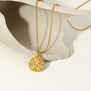 Gold Color Stainless Steel Zircon Pendant Necklace