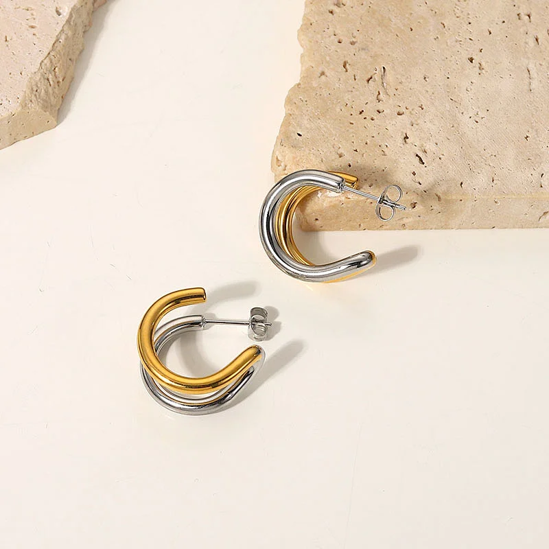 Mixed Color Stainless Steel C-Shaped Earrings