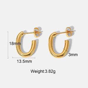 18K Gold Plated Steel Earrings Basic Hoop Stud Earrings