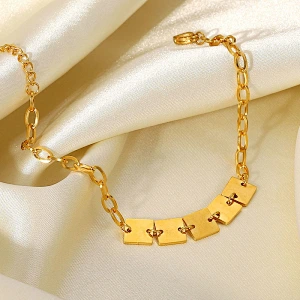 Pvd Gold Square Charm Basic Chain Bracelet