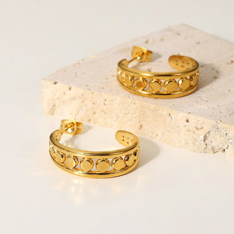 18K Gold Stainless Steel Basic Hollow Stud Earrings
