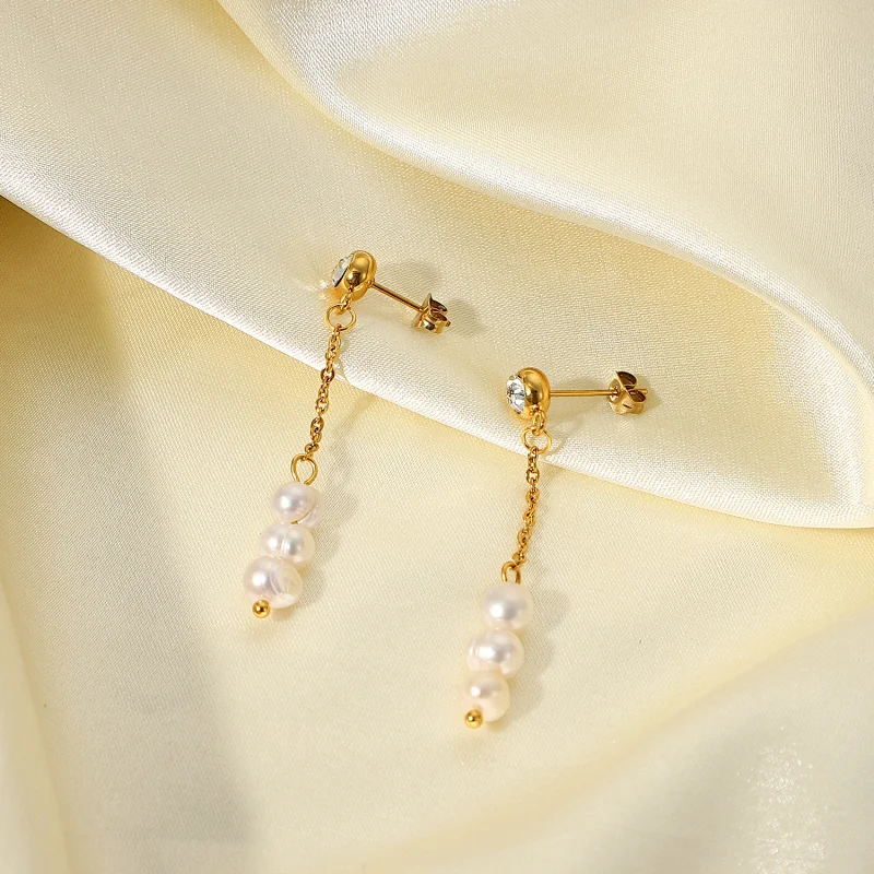 Gold Plated Earrings With Fresh Water Pearl Pendant