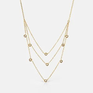 Cubic Zirconia Stone Layered Chain Necklace