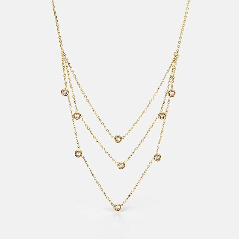 Cubic Zirconia Stone Layered Chain Necklace