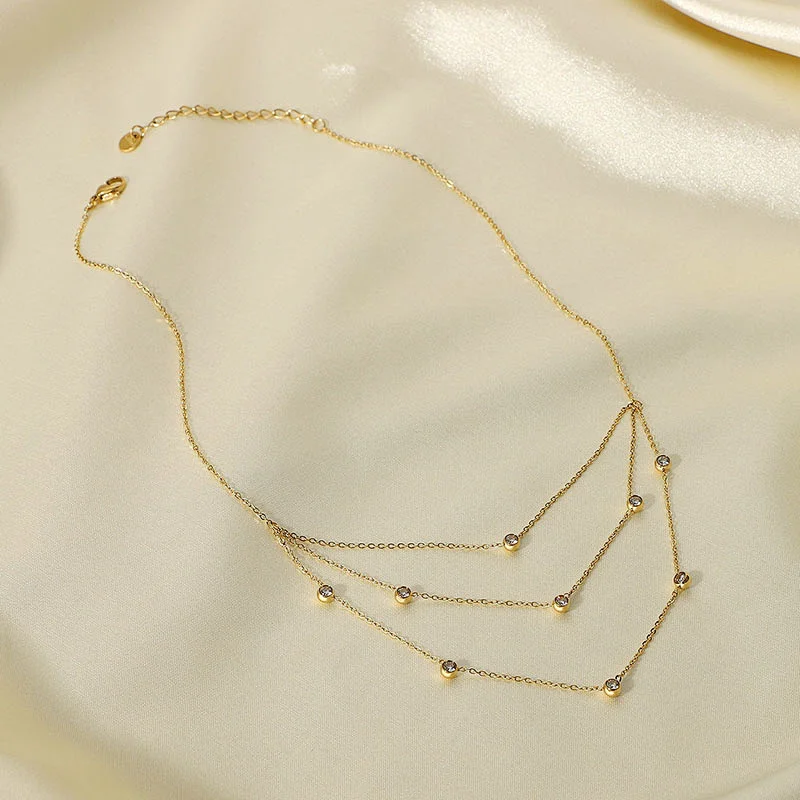 Cubic Zirconia Stone Layered Chain Necklace