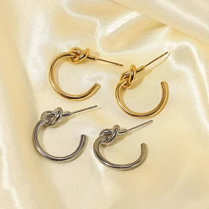 Basic 18K Gold Twisted Lock Hoop Earrings