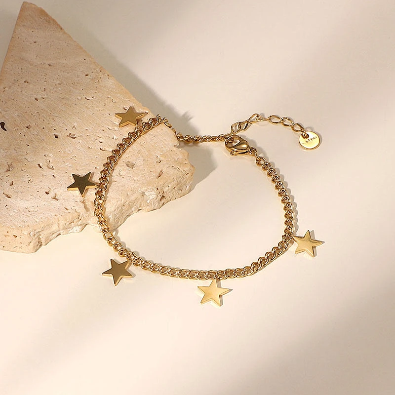 Stainless Steel Gold Stars Chain Bracelets