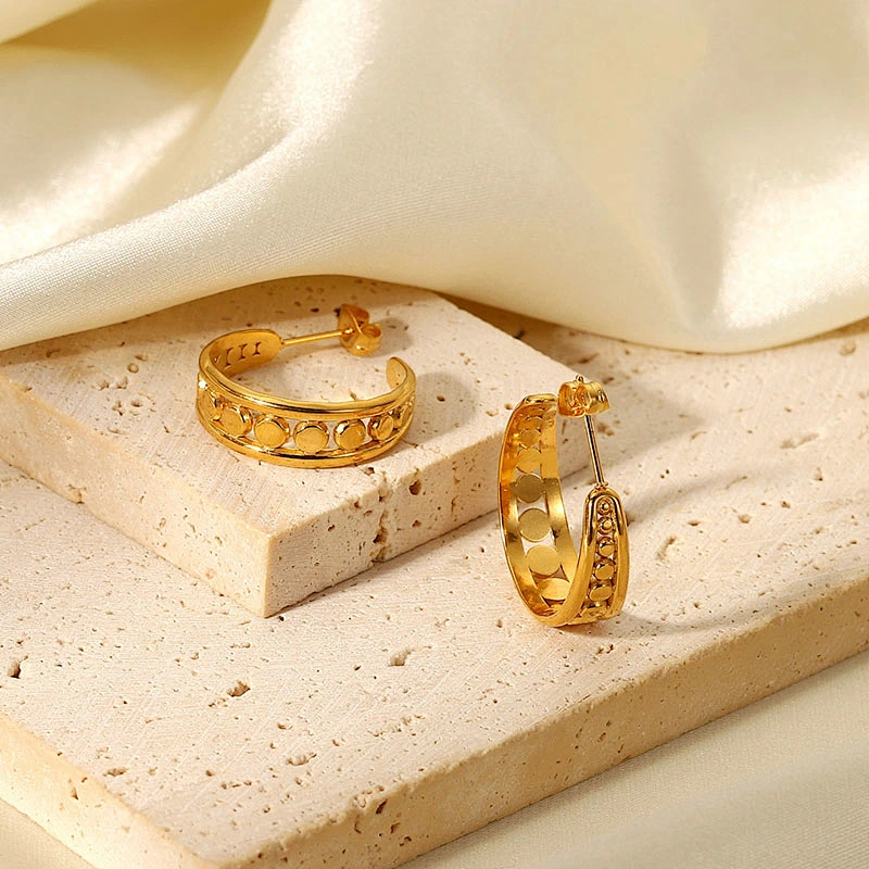 18K Gold Stainless Steel Basic Hollow Stud Earrings