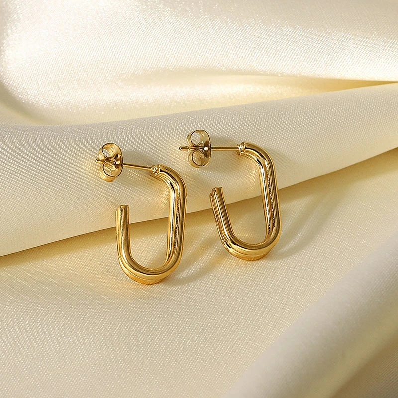 18K Gold Basic C-Shaped Earrings Hoop Earrings