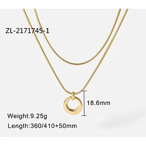 18K Gold Rhodium Plated Circle Pendant Multilayer Necklace