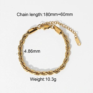 Basic Stainless Steel Gold Twisted Chain Bracelet