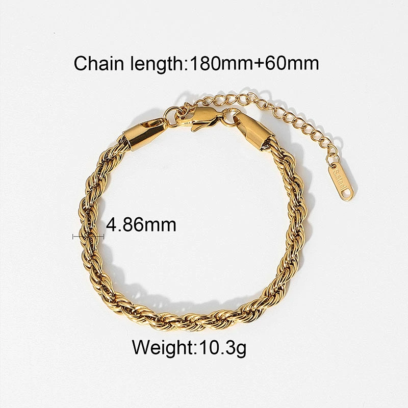 Basic Stainless Steel Gold Twisted Chain Bracelet