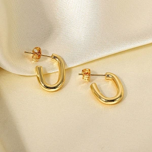 18K Gold Plated Steel Earrings Basic Hoop Stud Earrings