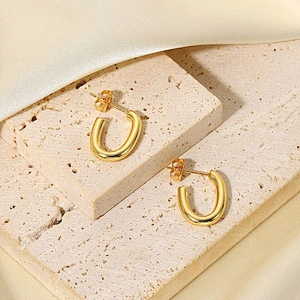 18K Gold Plated Steel Earrings Basic Hoop Stud Earrings