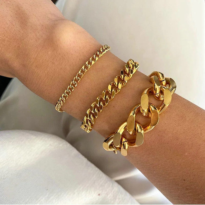 18K Gold Plated Stainless Steel Chain Bracelet Set