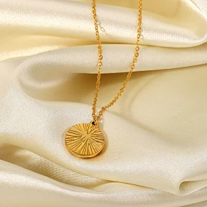 Gold Color Stainless Steel Zircon Pendant Necklace