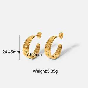 18K Gold Stainless Steel Basic Hollow Stud Earrings