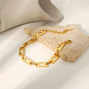 Popular Hollow Heart Charm Gold Bracelet Jewelry