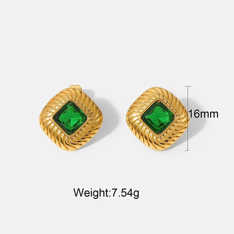 Colorful Square Zircon Stone Gold Plated Stud Earrings