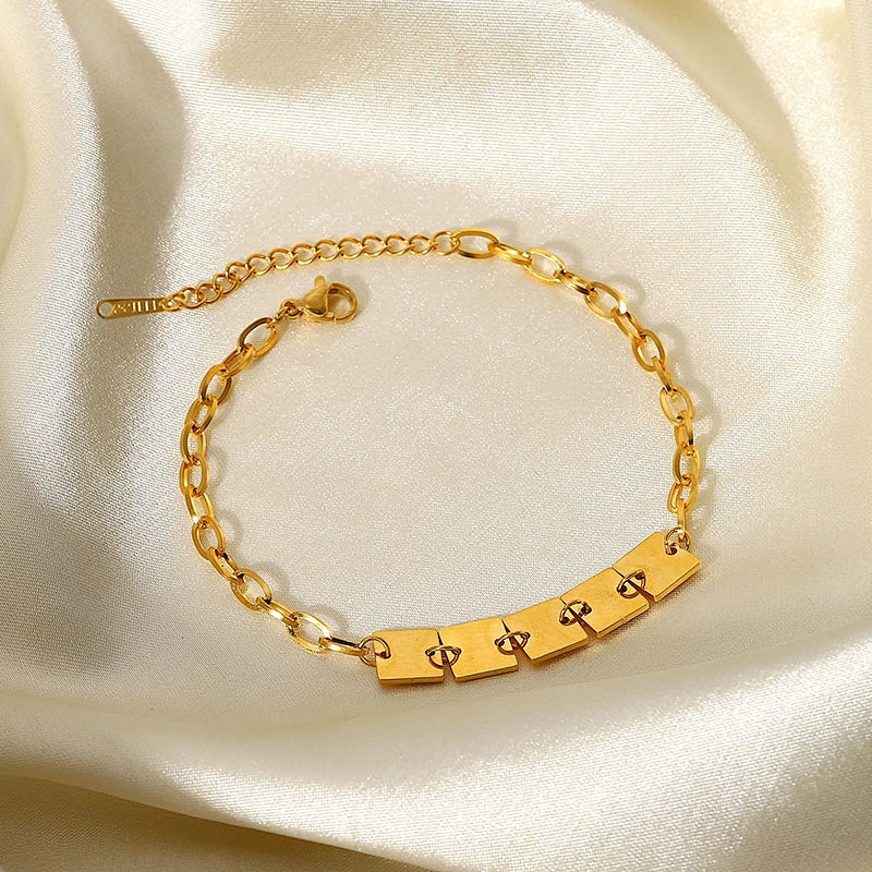 Pvd Gold Square Charm Basic Chain Bracelet