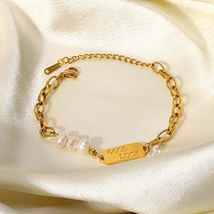 Lucky Charm Pearl Chain Bracelet With Zirconia
