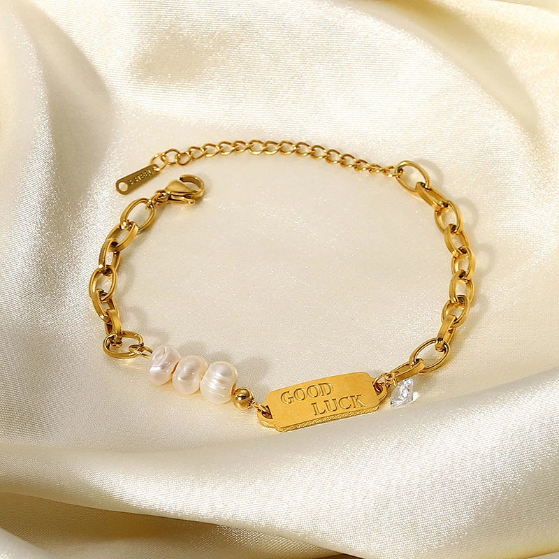 Lucky Charm Pearl Chain Bracelet With Zirconia