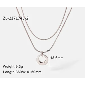 18K Gold Rhodium Plated Circle Pendant Multilayer Necklace