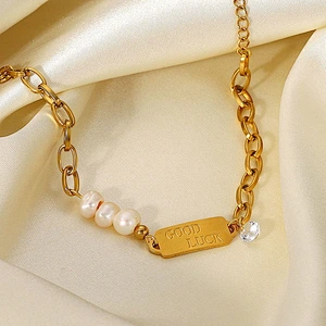 Lucky Charm Pearl Chain Bracelet With Zirconia