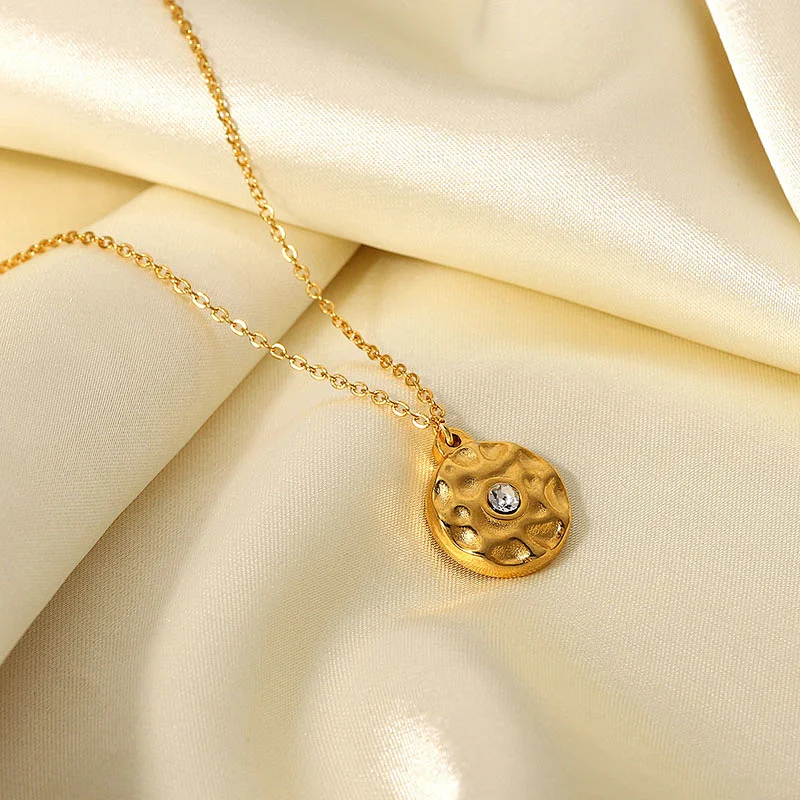 Gold Color Stainless Steel Zircon Pendant Necklace