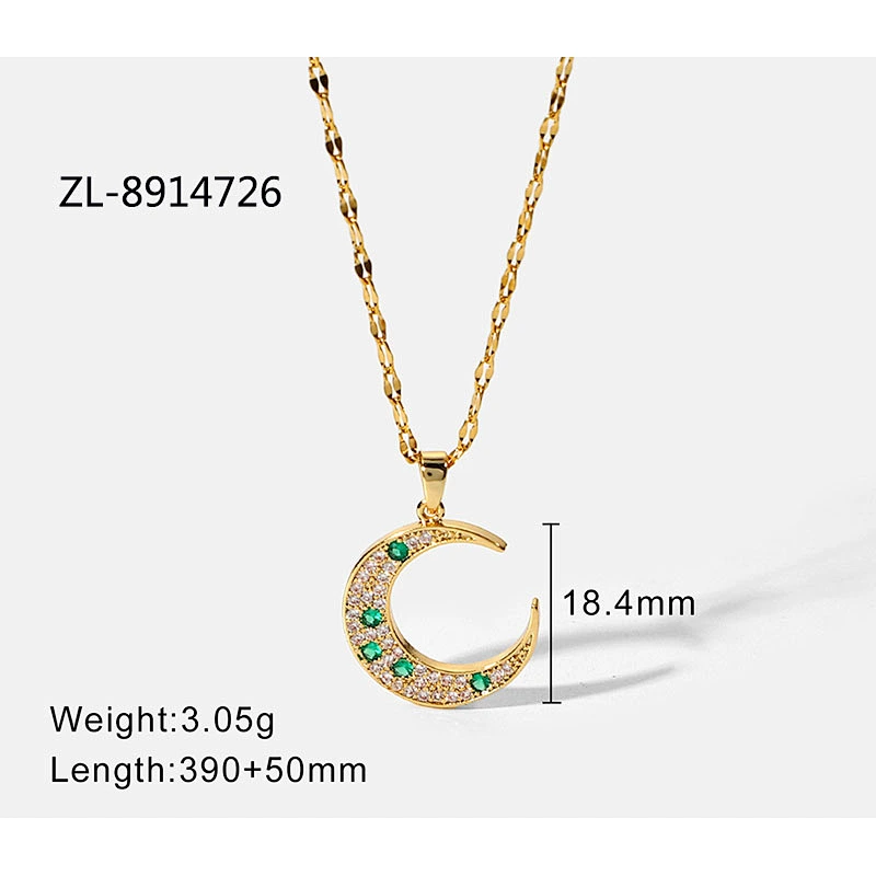 18K Gold Cubic Zirconia Moon Pendant Necklace Factory