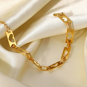 Popular Hollow Heart Charm Gold Bracelet Jewelry