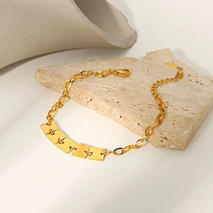 Pvd Gold Square Charm Basic Chain Bracelet