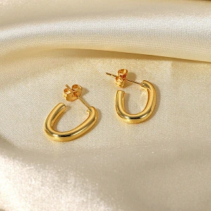 18K Gold Plated Steel Earrings Basic Hoop Stud Earrings