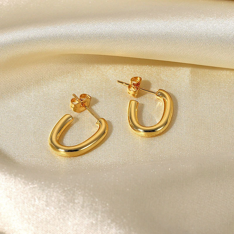 18K Gold Plated Steel Earrings Basic Hoop Stud Earrings