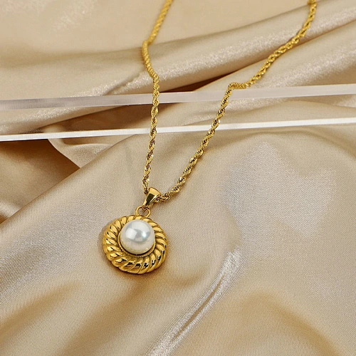 Twisted Chain Pearl Pendant Necklace 18K Gold Plated