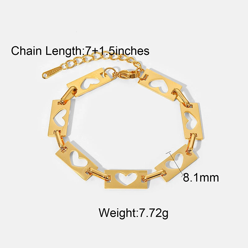 Popular Hollow Heart Charm Gold Bracelet Jewelry