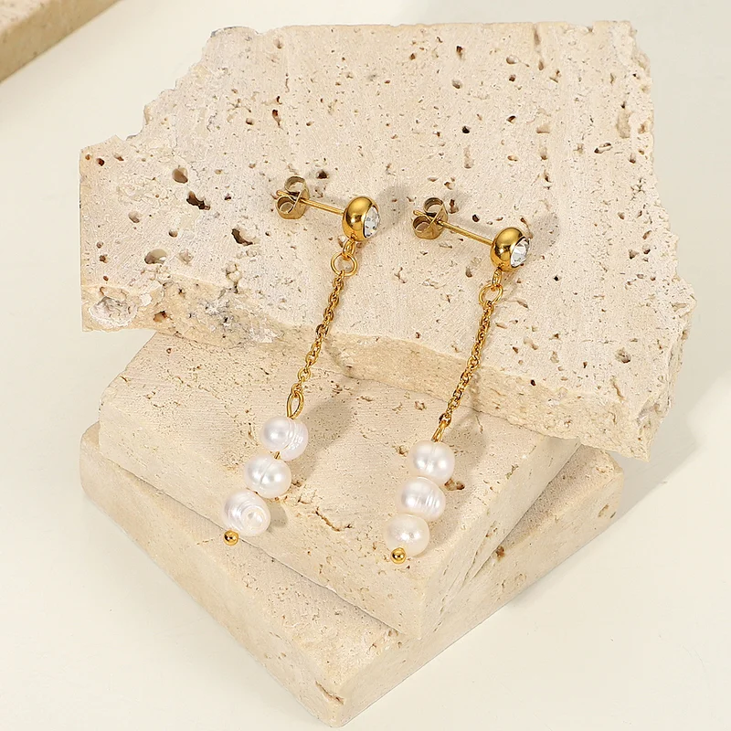 Gold Plated Earrings With Fresh Water Pearl Pendant
