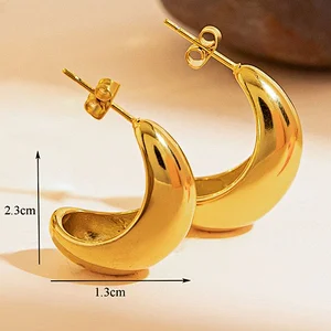 Women Stainless Steel 18K Gold Hoop Earrings
