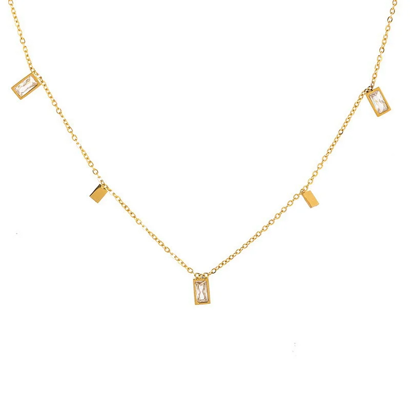 18K Stainless Steel Gold Diamond Tiny Chain Necklace