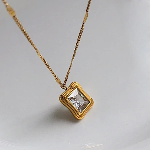 Stainless Steel Emerald Cut Cz Diamond Necklace Custom